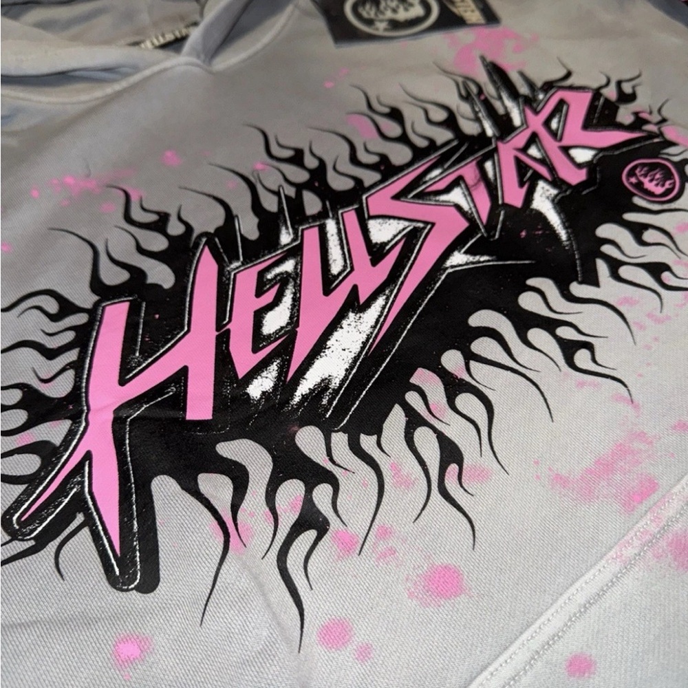 Hellstar Gray and Pink Graphic Hoodie